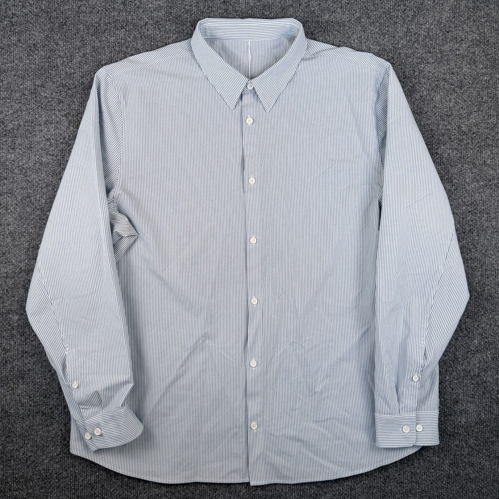 Lululemon New Venture Long Sleeve Shirt Mens XL Blue White Striped Button Down